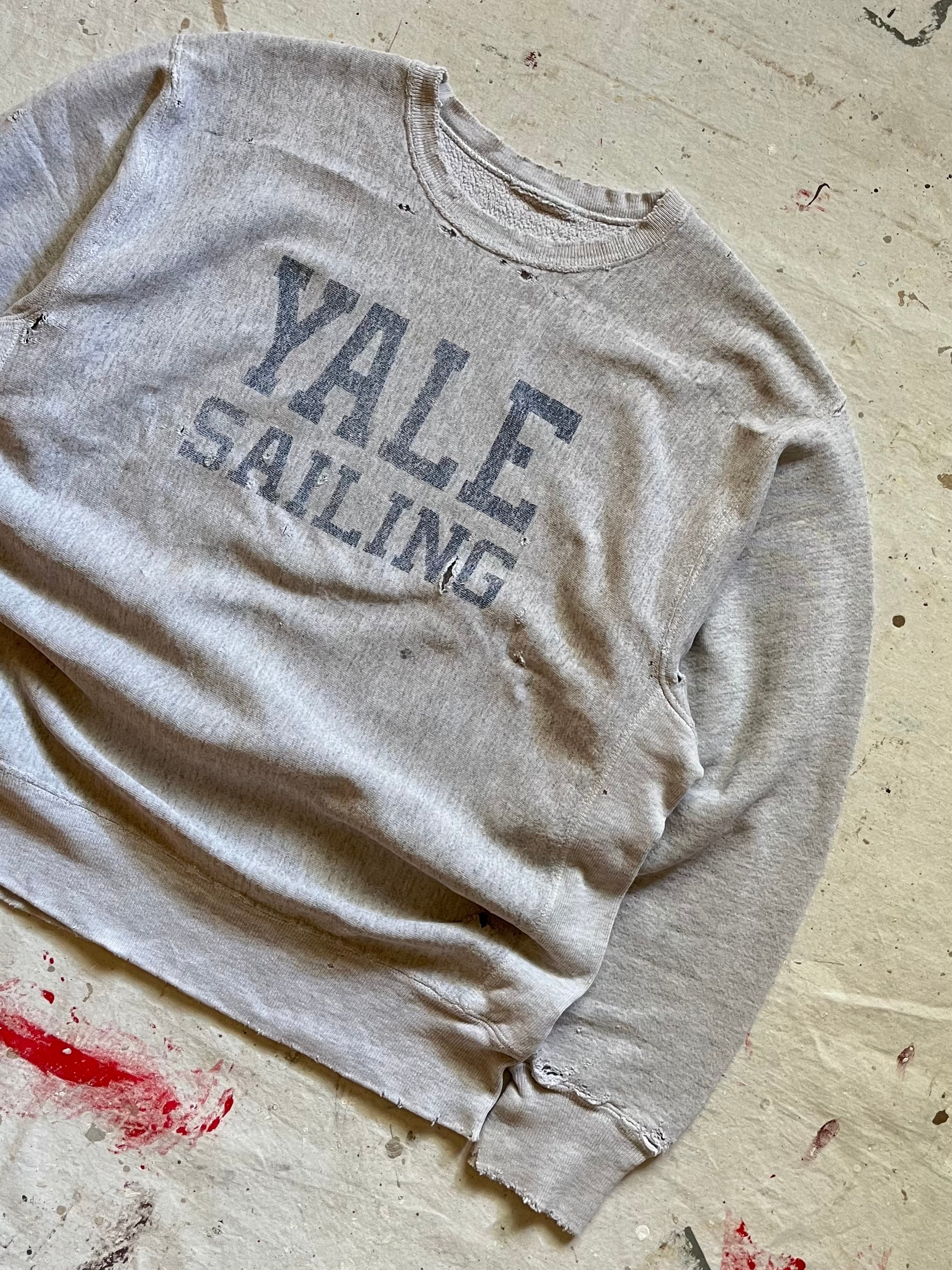 1980s YALE Sailing Reverse Weave Thrashed Distressed Sweatshirt - XL
