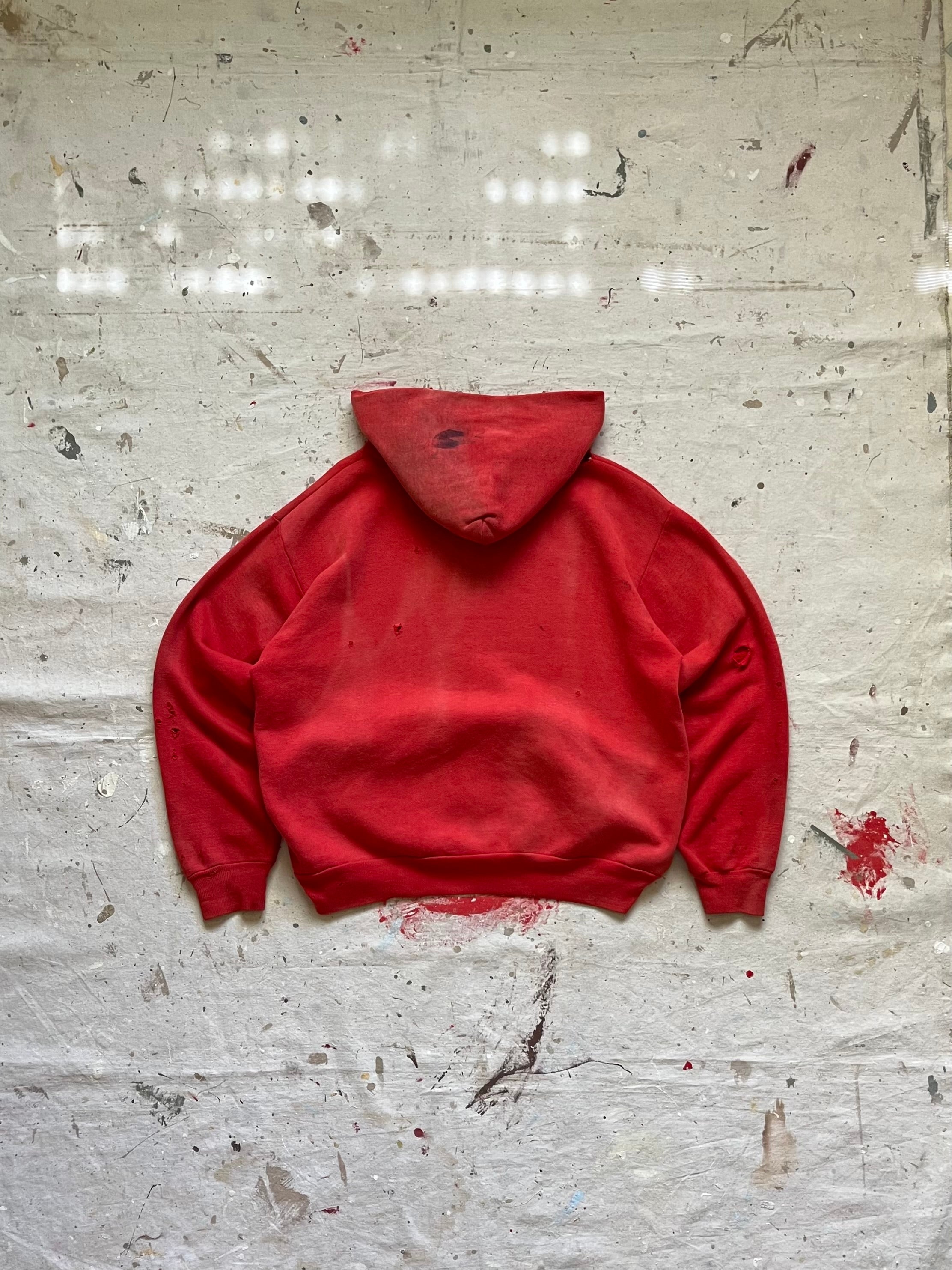 1960s Faded Distressed Red Hoodie - M