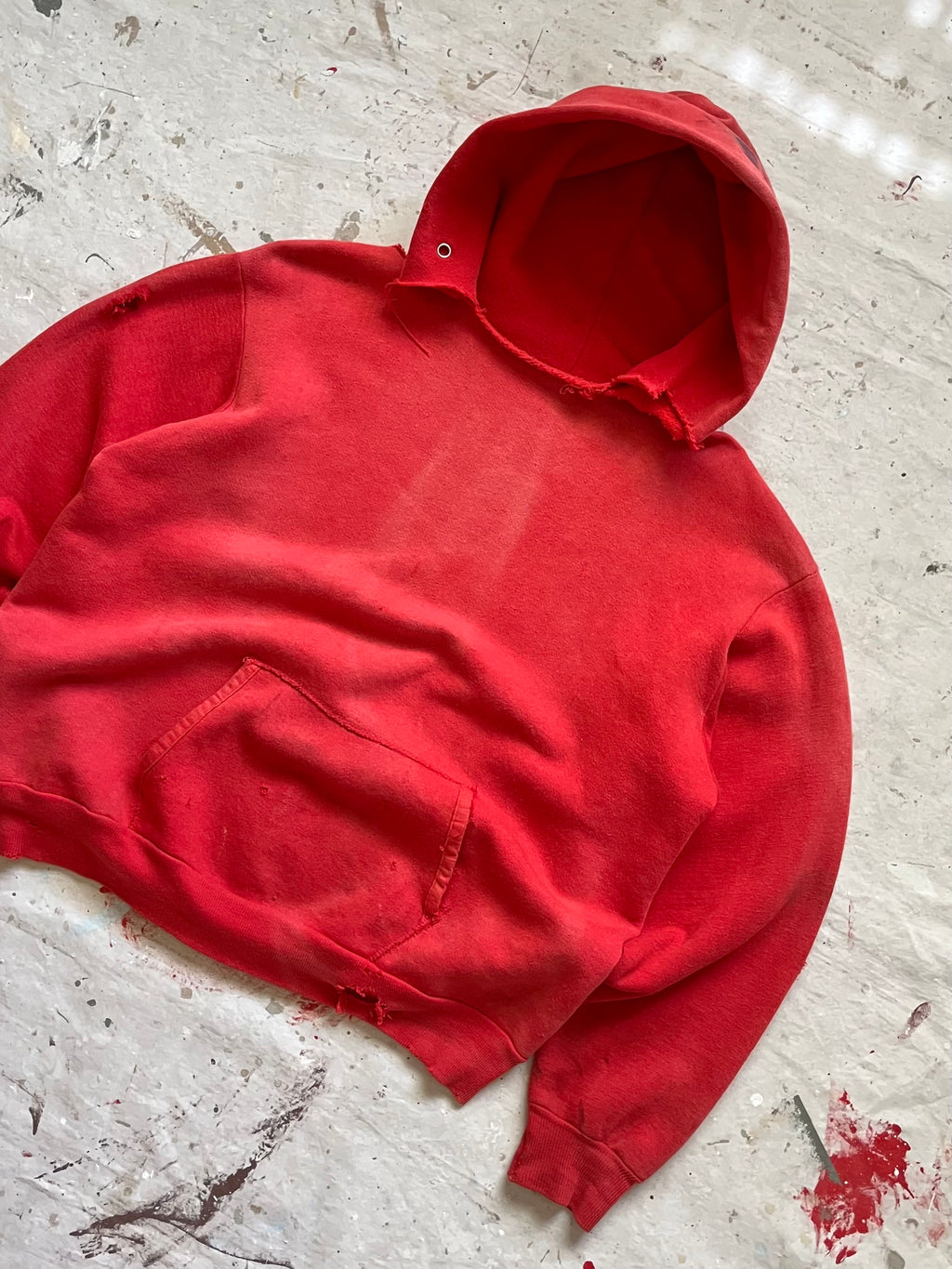 1960s Faded Distressed Red Hoodie - M