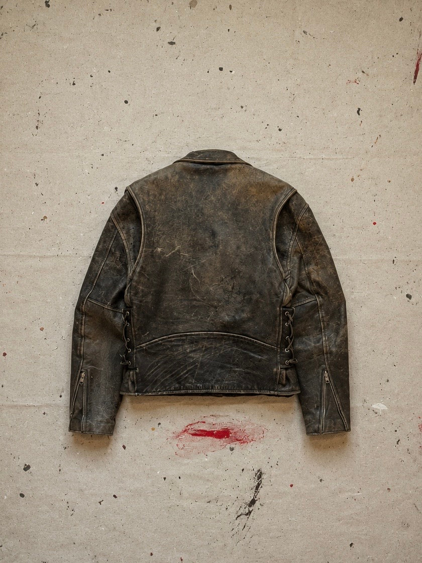 1990s Worn Patina Leather Biker Jacket - 42
