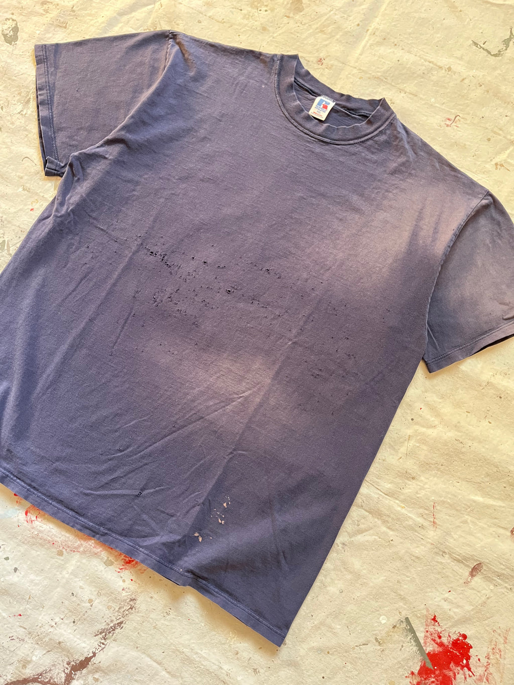 2000s Russell Faded Distressed Blank T Shirt - XL