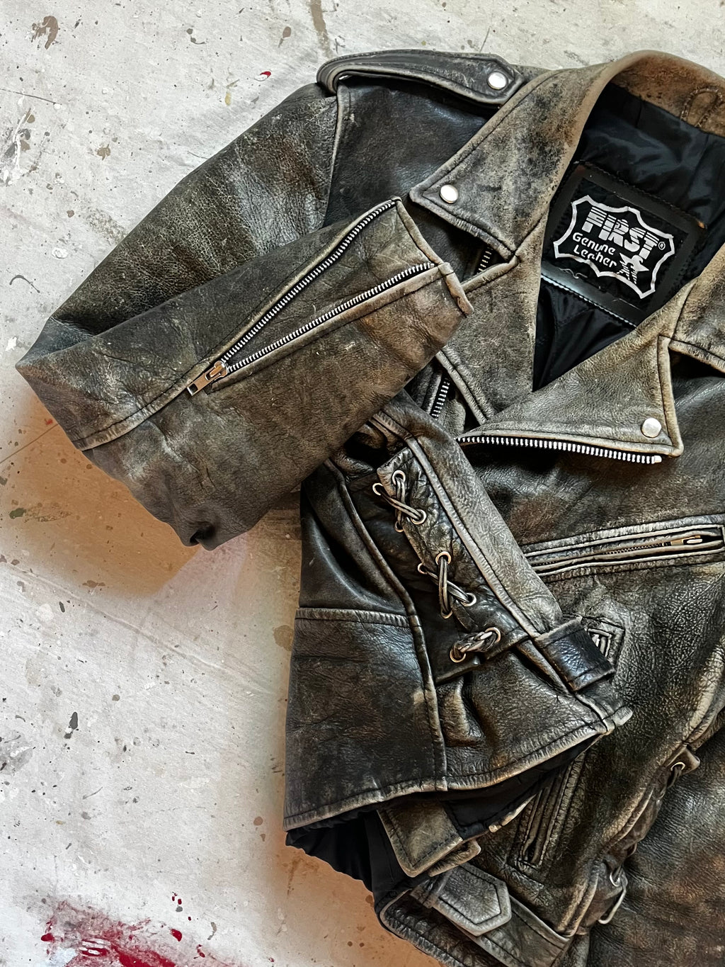 1990s Worn Patina Leather Biker Jacket - 42
