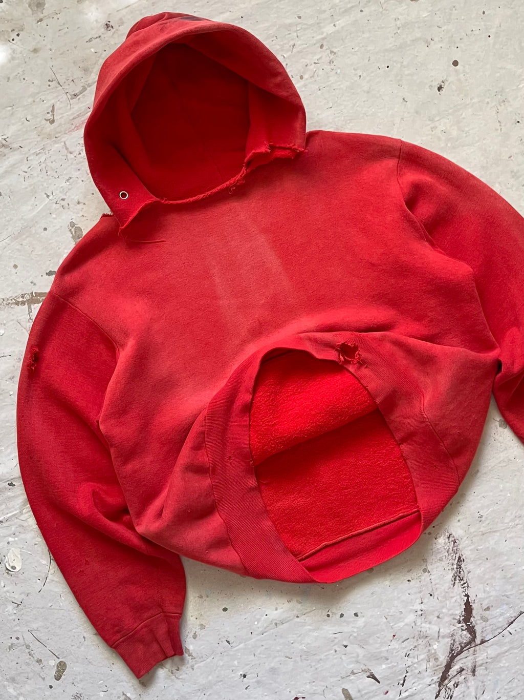 1960s Faded Distressed Red Hoodie - M