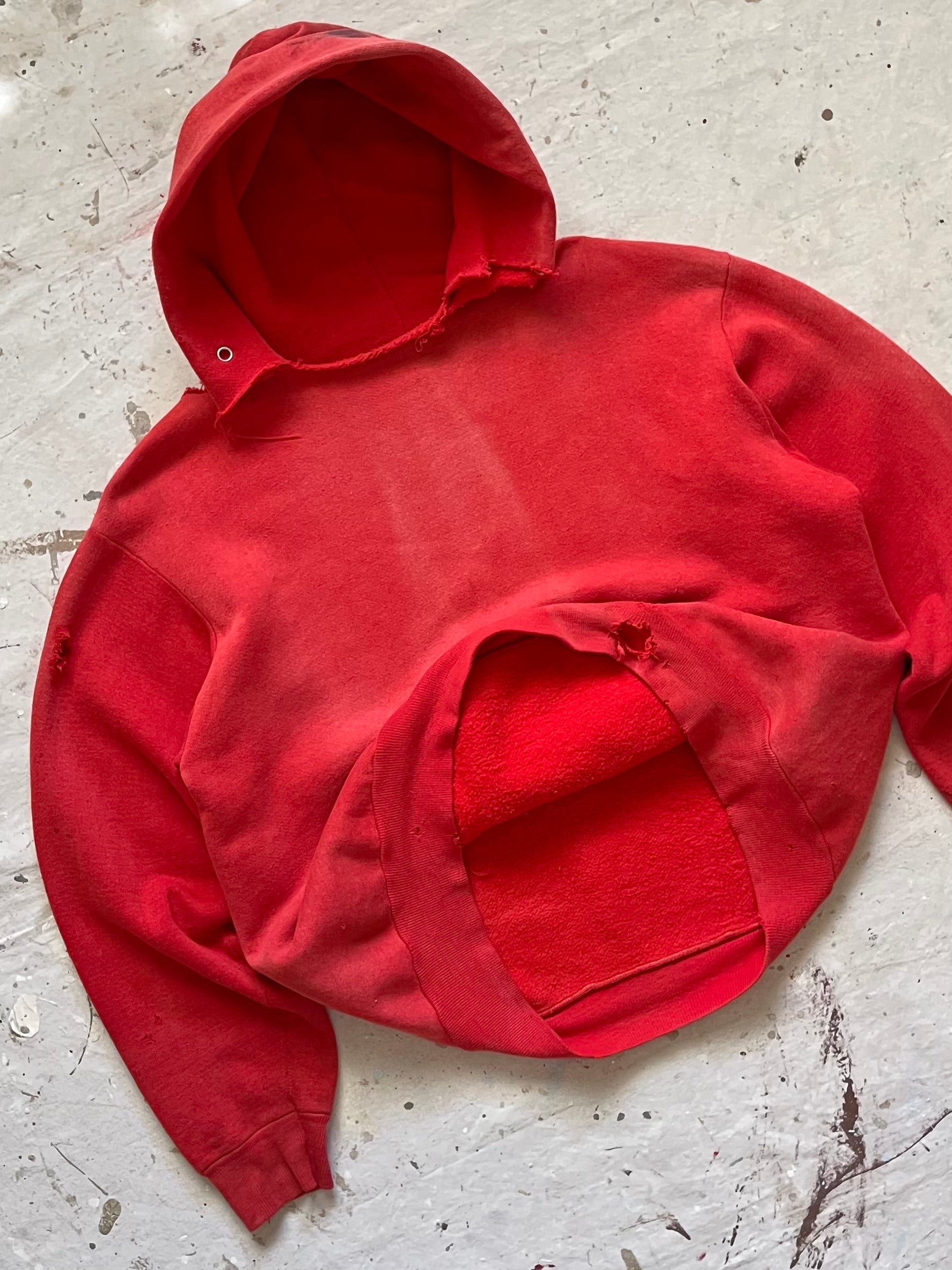 1960s Faded Distressed Red Hoodie - M