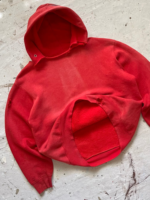 1960s Faded Distressed Red Hoodie - M