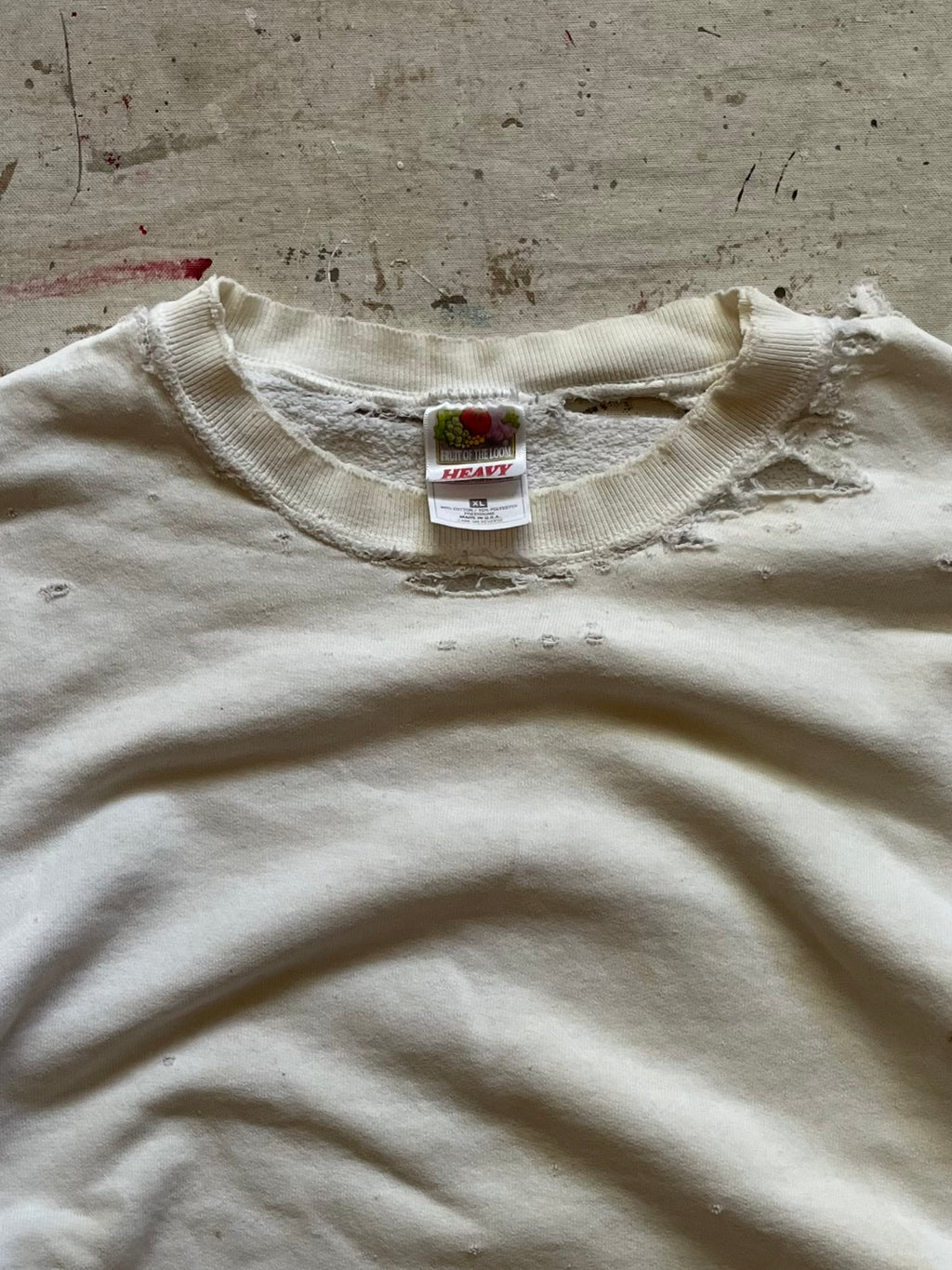 1990s Thrashed Distressed Blank Off White Sweatshirt - XL