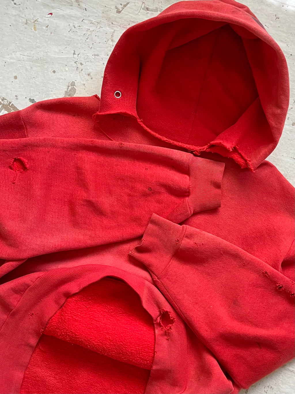 1960s Faded Distressed Red Hoodie - M