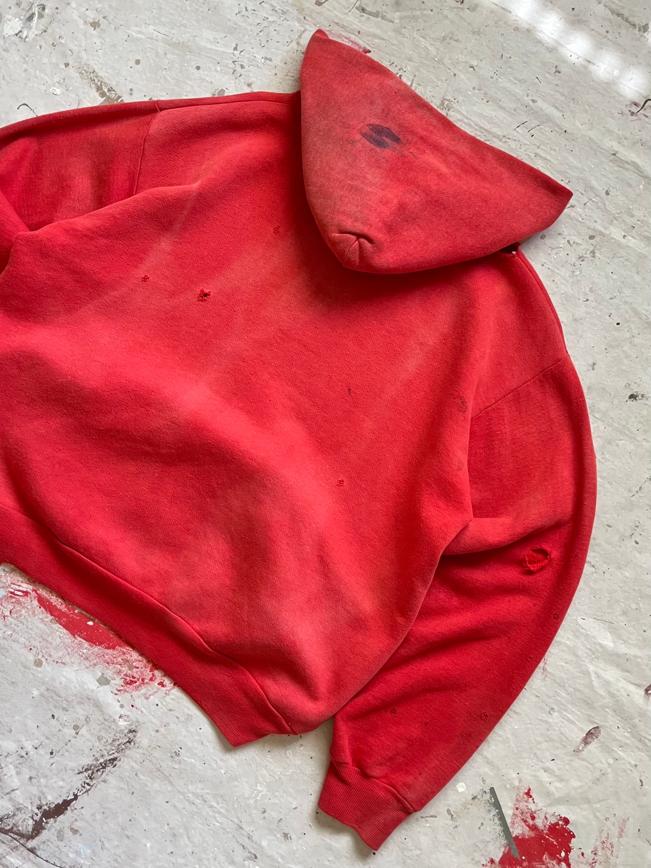 1960s Faded Distressed Red Hoodie - M