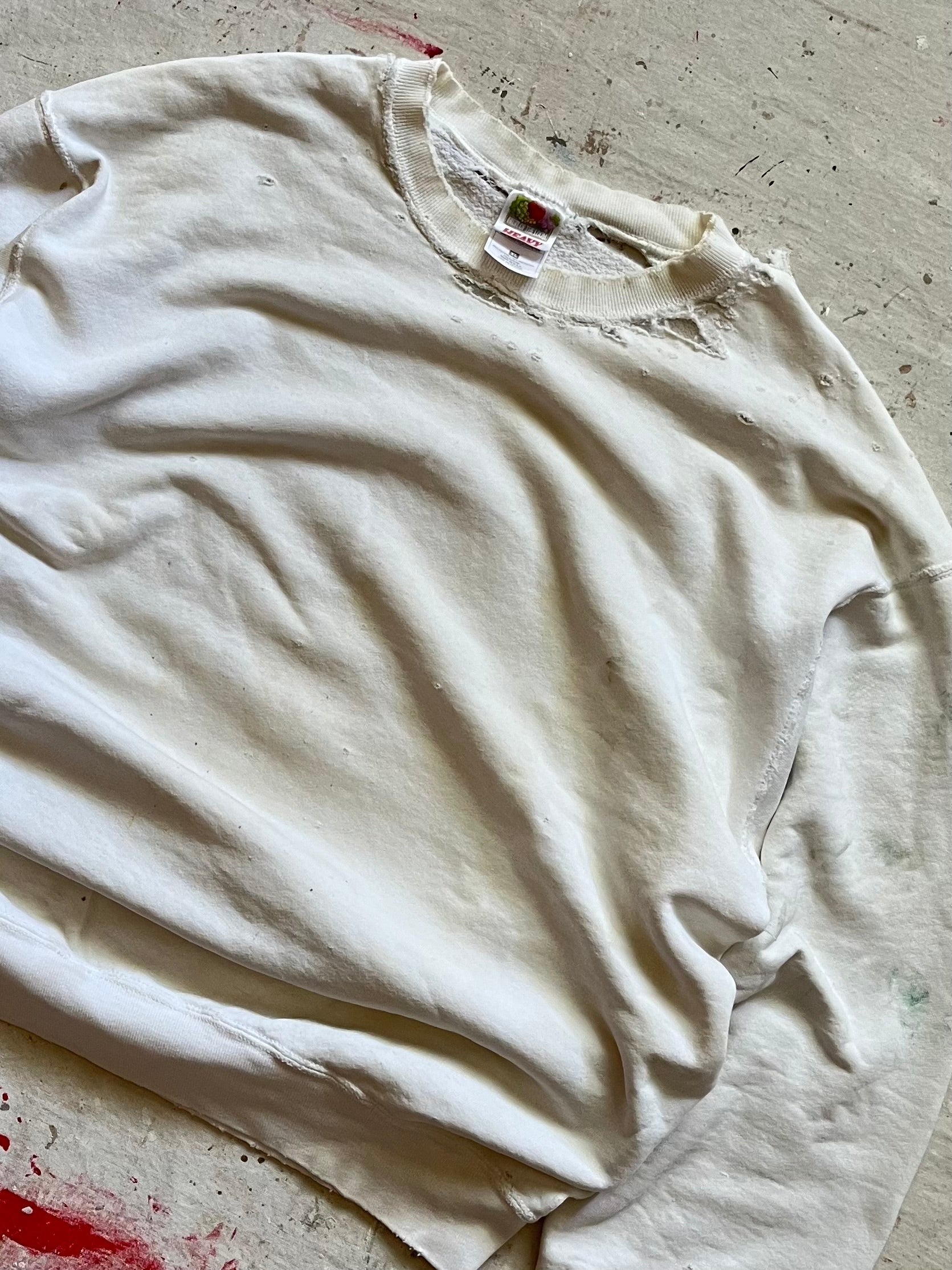 1990s Thrashed Distressed Blank Off White Sweatshirt - XL