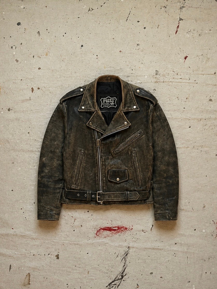 1990s Worn Patina Leather Biker Jacket - 42