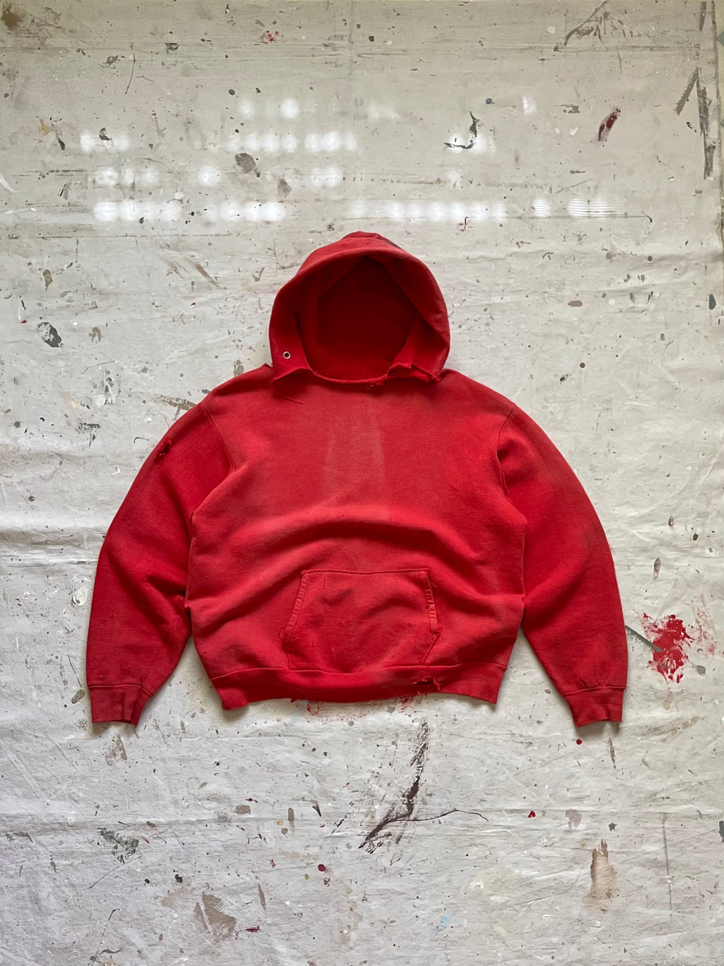 1960s Faded Distressed Red Hoodie - M