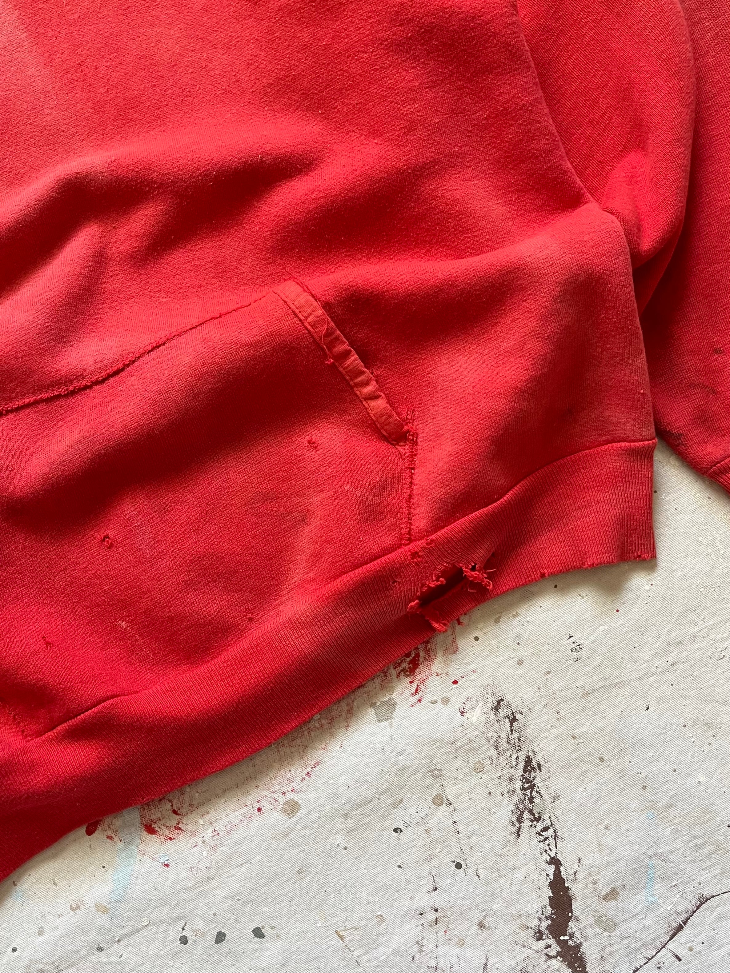 1960s Faded Distressed Red Hoodie - M