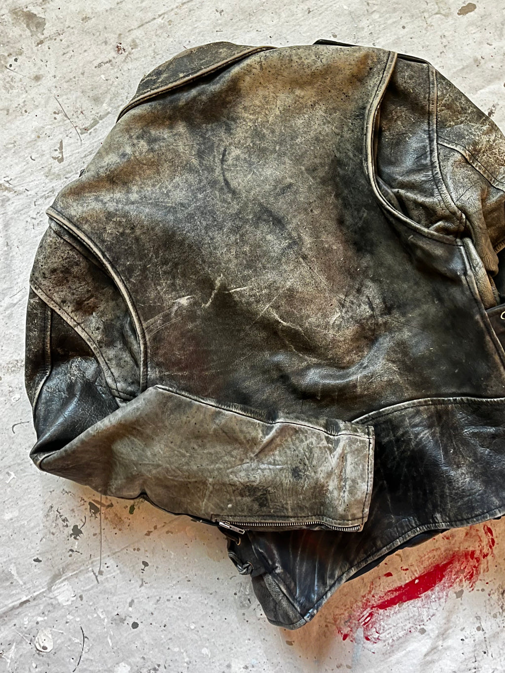 1990s Worn Patina Leather Biker Jacket - 42