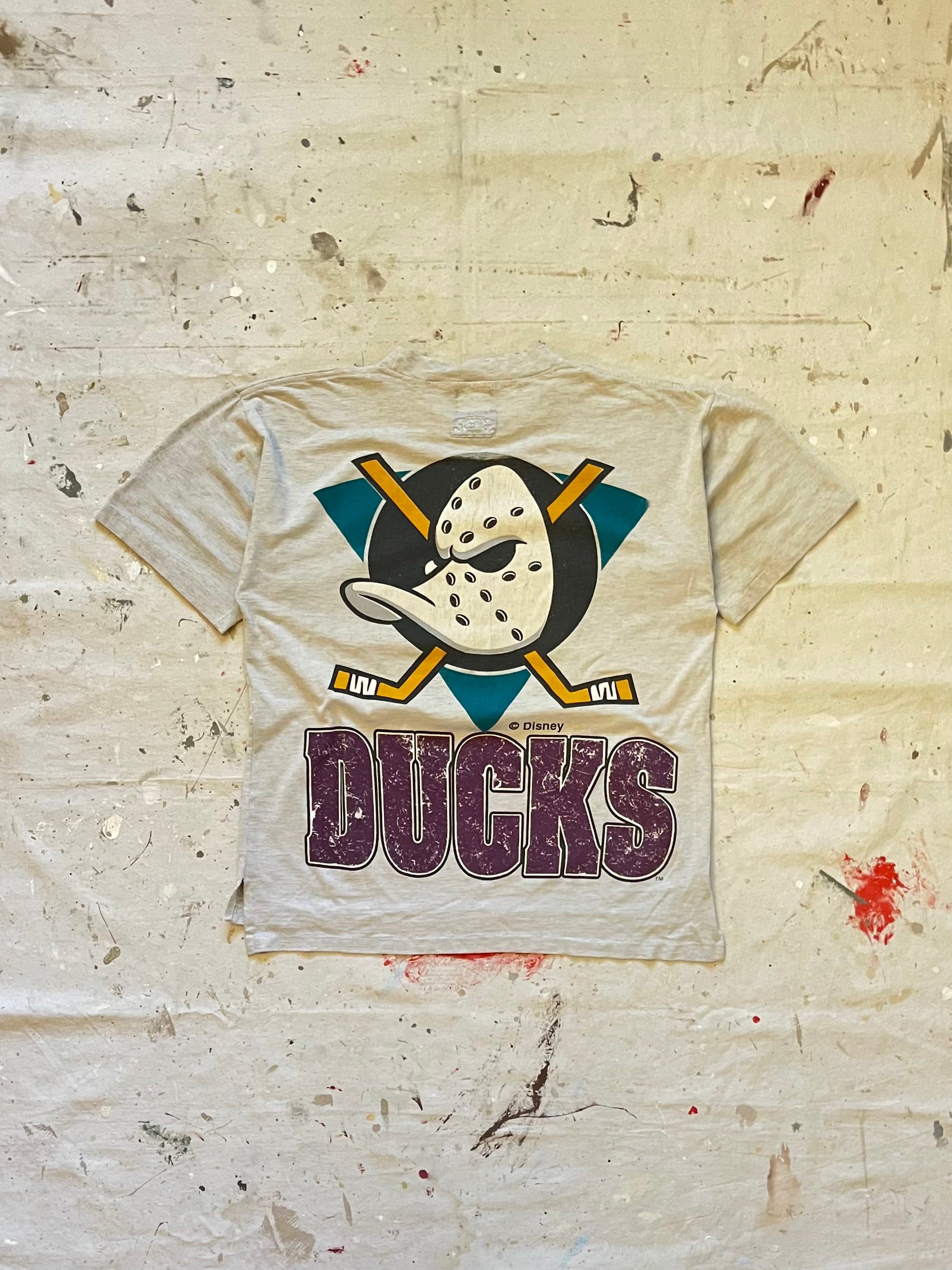 1990s Anaheim Mighty Ducks Distressed All Over Print T Shirt - XL