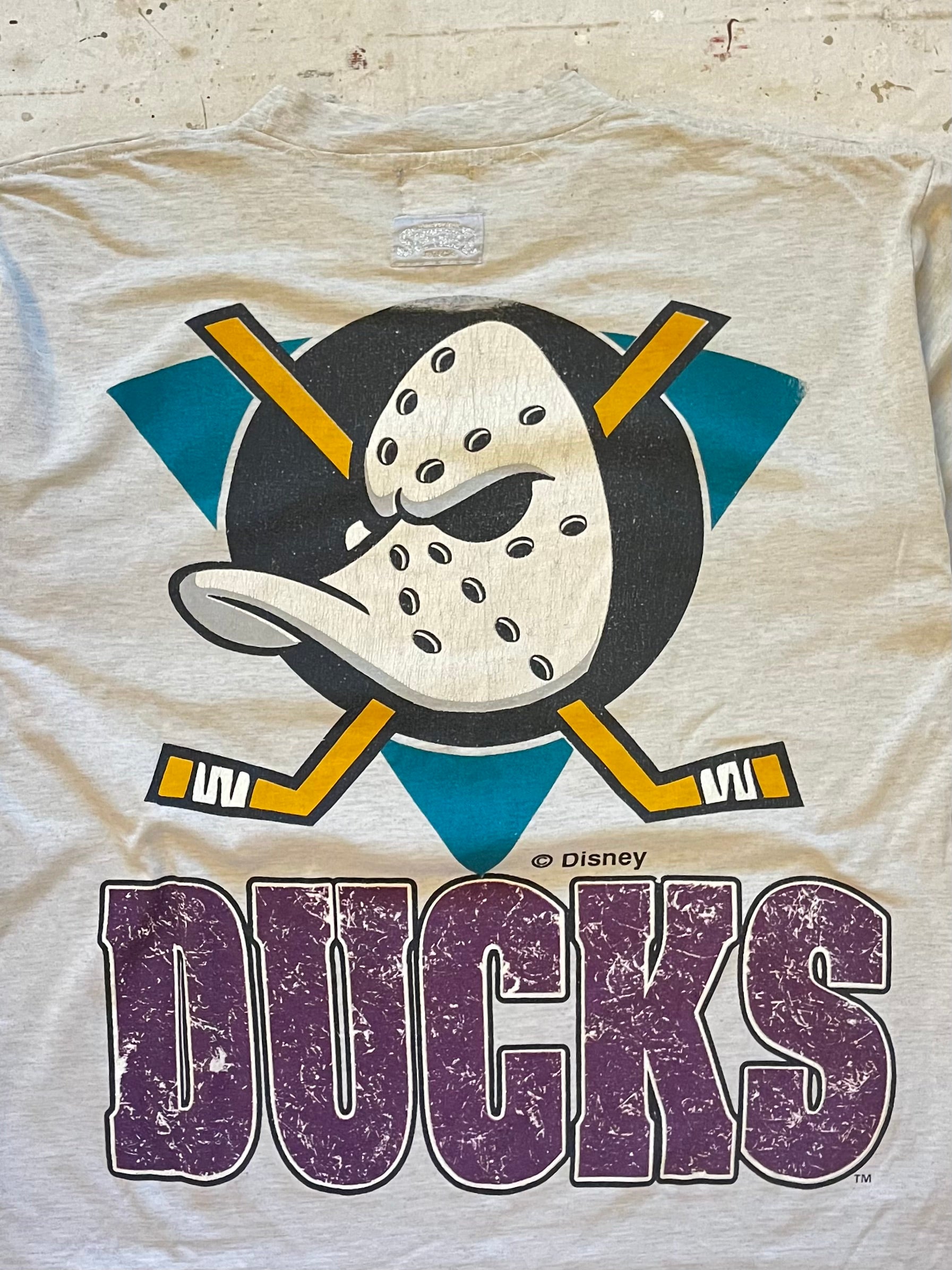 1990s Anaheim Mighty Ducks Distressed All Over Print T Shirt - XL